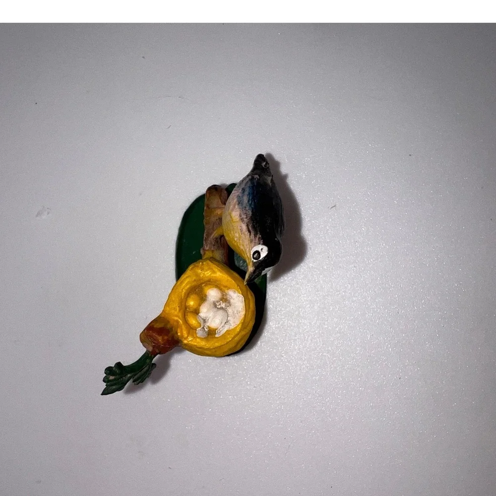 Vintage Miniature Plastic Bird On Branch W Nest & Eggs Hong Kong Trinket Shelf